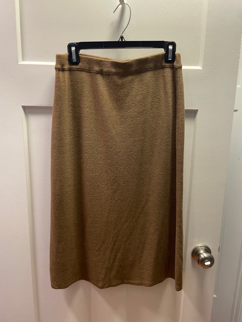 GISPA Vintage Italian Brown Knit Midi Skirt Lined Elastic Waist Luxury Size